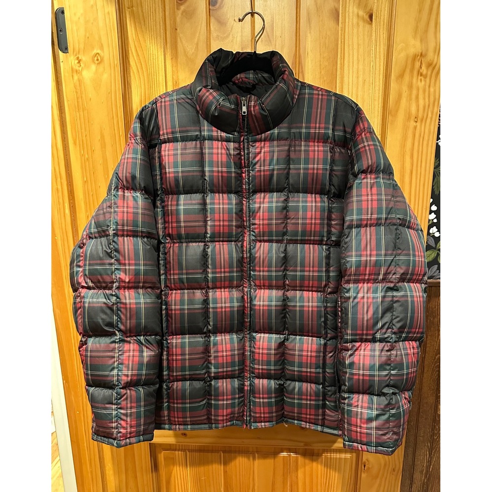Eddie Bauer Red Green Plaid Goose Down Puffer Jacket Coat Zip Women's 2X